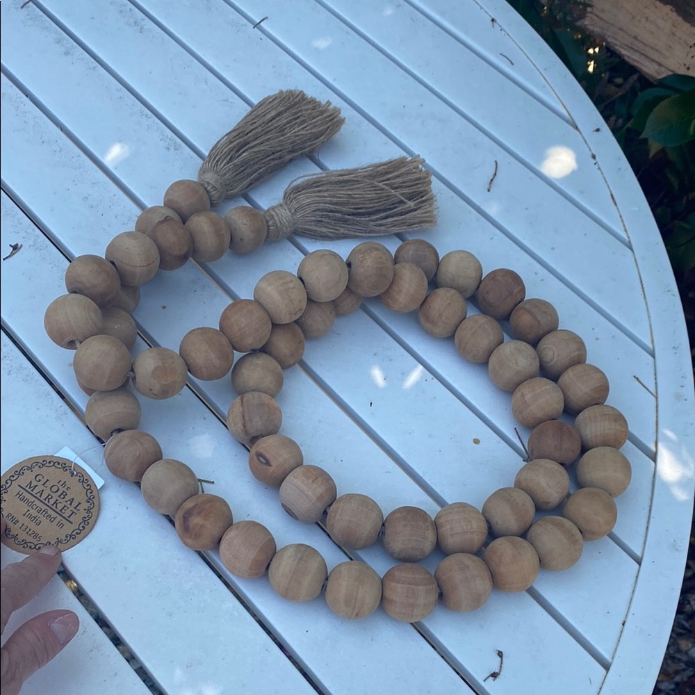 Natural Wood Bead Garland with Tassels